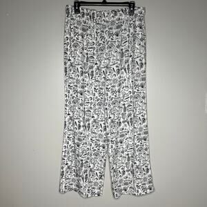 Sincerely Jules Pull On Wide Leg Linen Pants Black White Italian Vacation Sz L